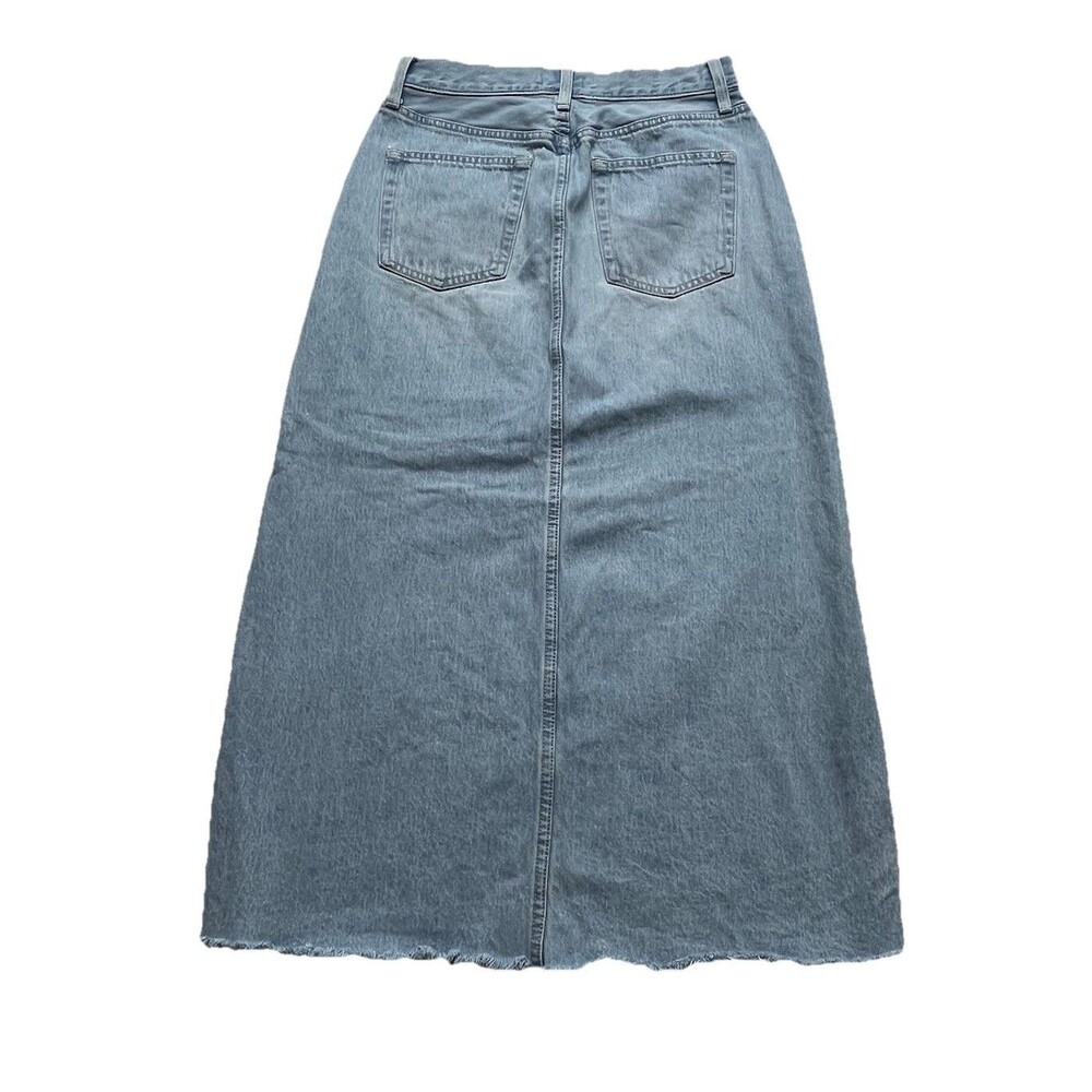 Uniqlo Skirt Womens S Light Denim Raw Hem Midi Minimalist Quiet Luxury Preppy